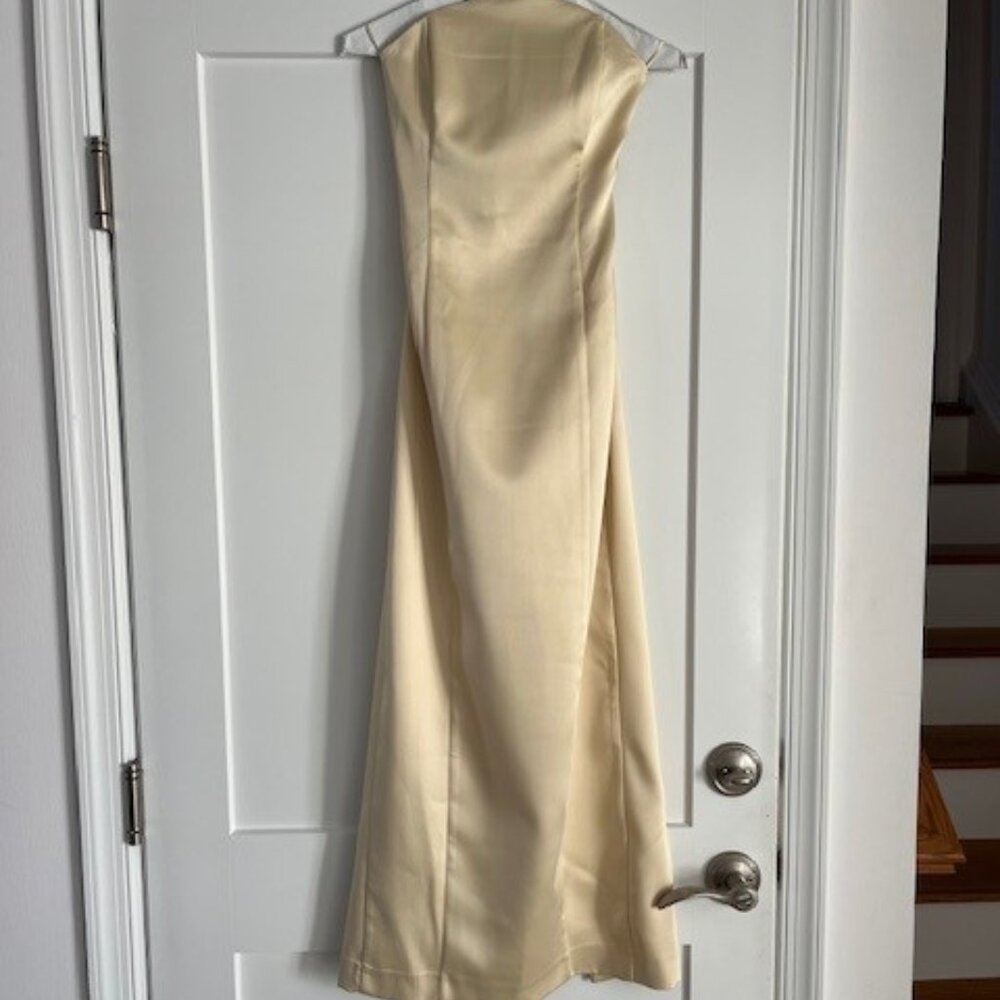 NWT - Zara Pale Yellow, Tie Back, Strapless Gown, Size Small